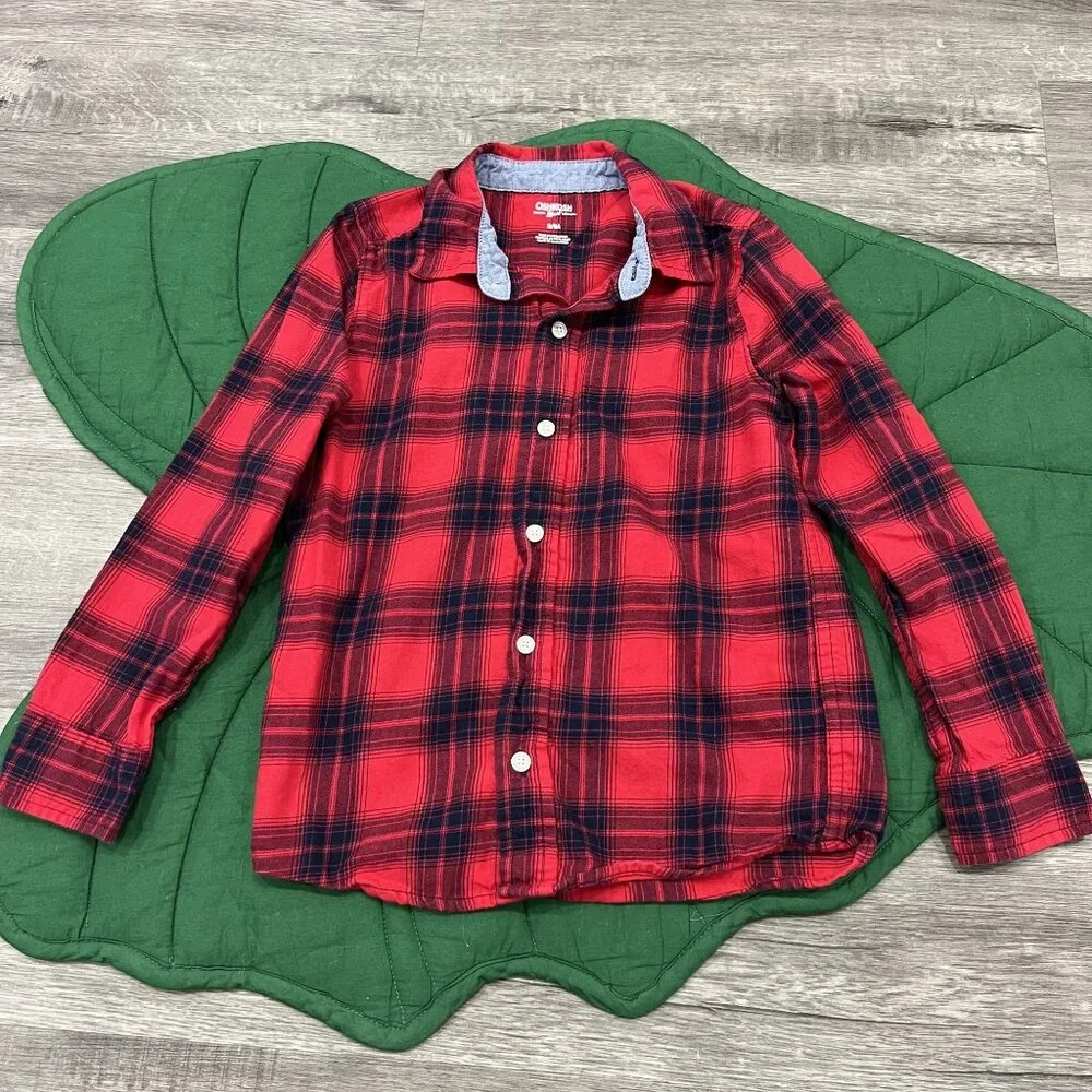 OshKosh Bgosh Youth Kids 8 Red Buffalo Check Plaid Button Front Flannel Shirt